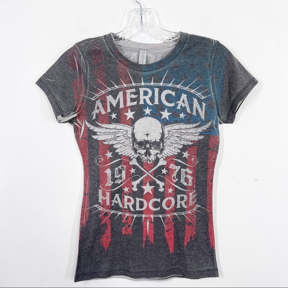 AMERICAN HARDCORE | Skull with Angel Wings Baby Tee Sz.‎ S Small